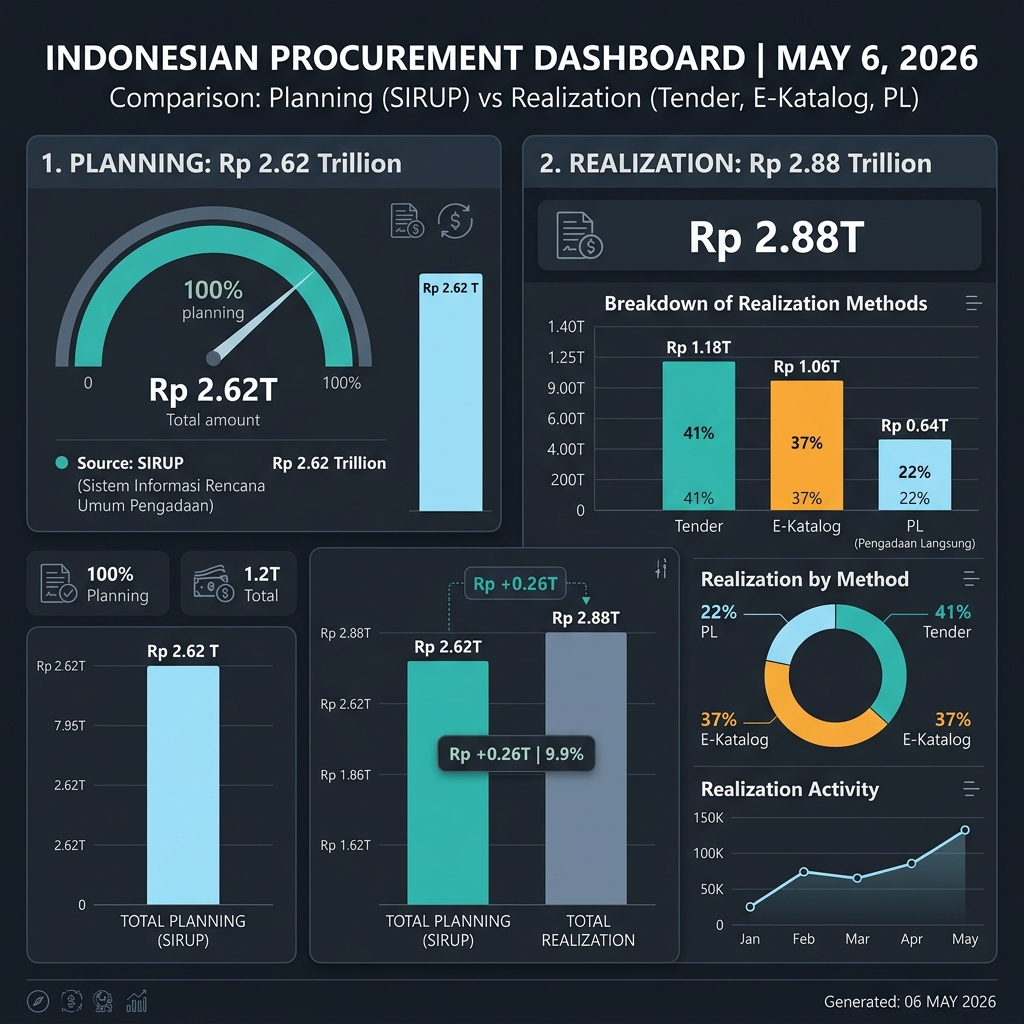 Rekapitulasi Pengadaan 6 Mei 2026: Rp 2,62 T Perencanaan & Rp 2,88 T Realisasi