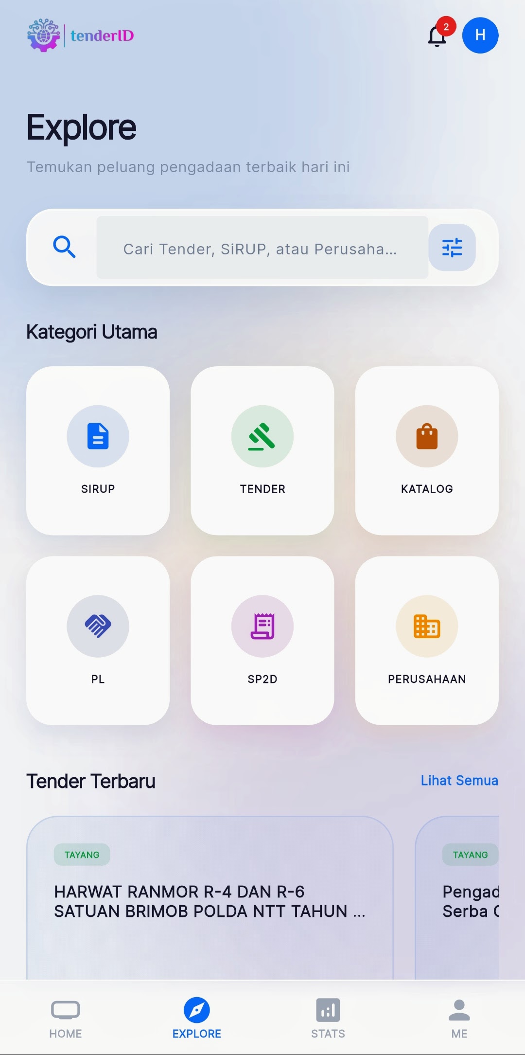 TenderID Mobile - Eksplorasi Kategori