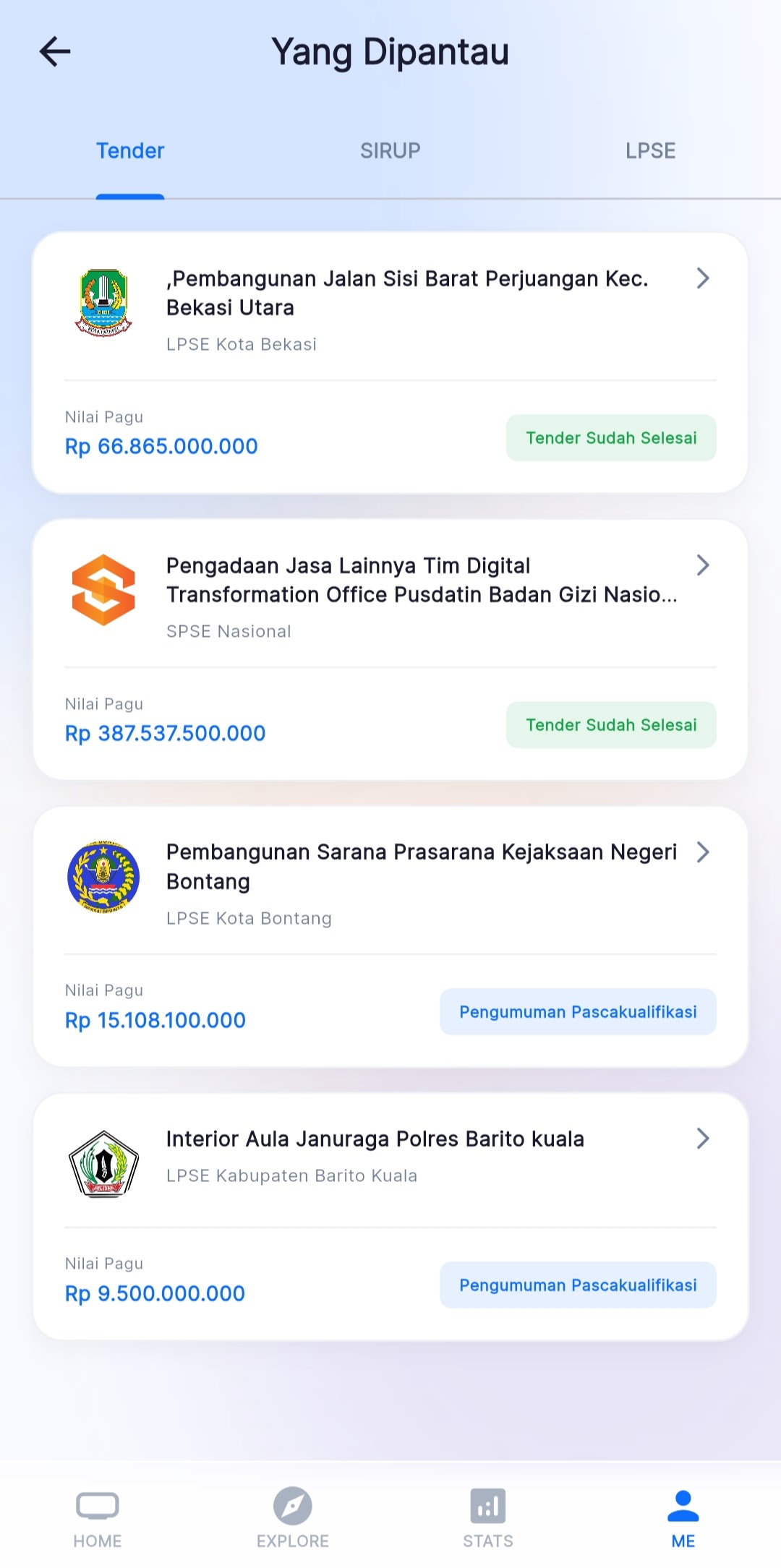 TenderID Mobile - Tender Disimpan