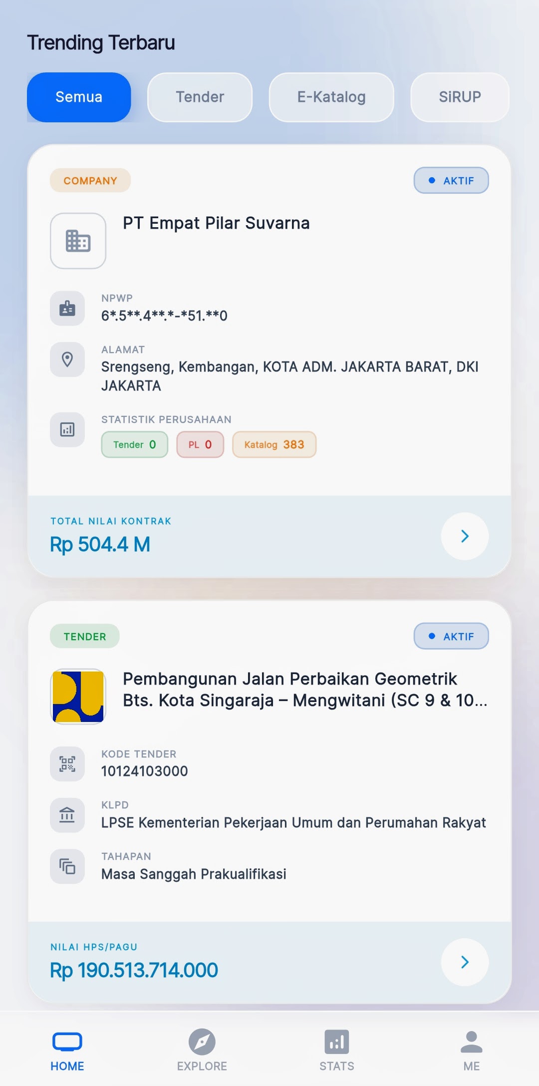 TenderID Mobile - Beranda Trending