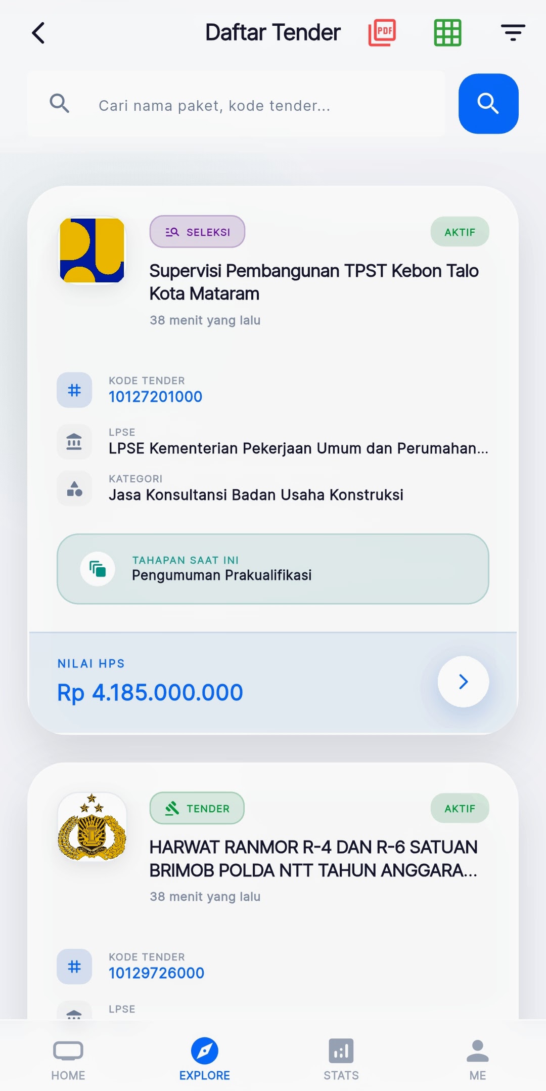 TenderID Mobile - Pencarian Tender