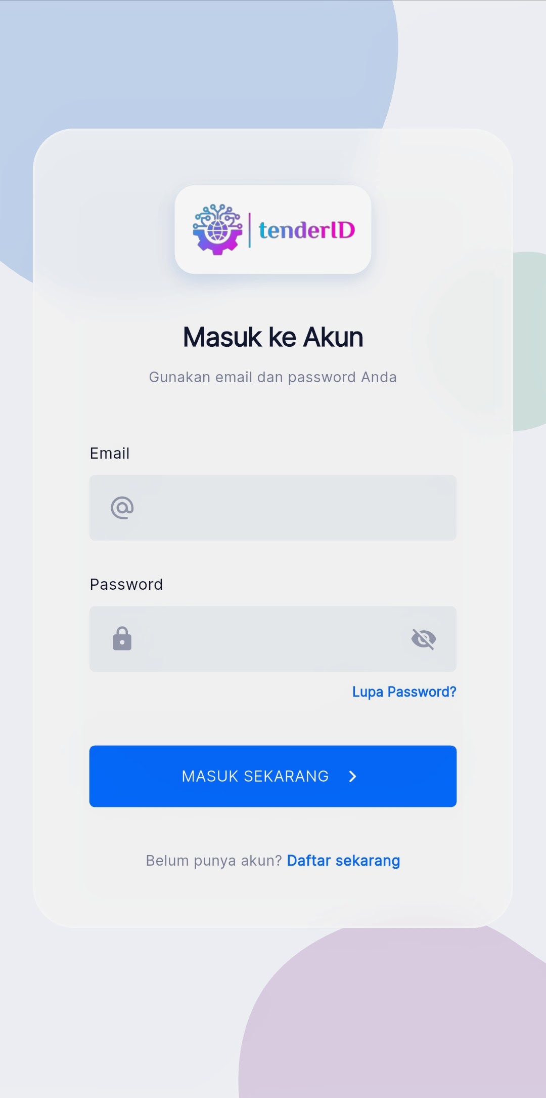 TenderID Mobile - Login