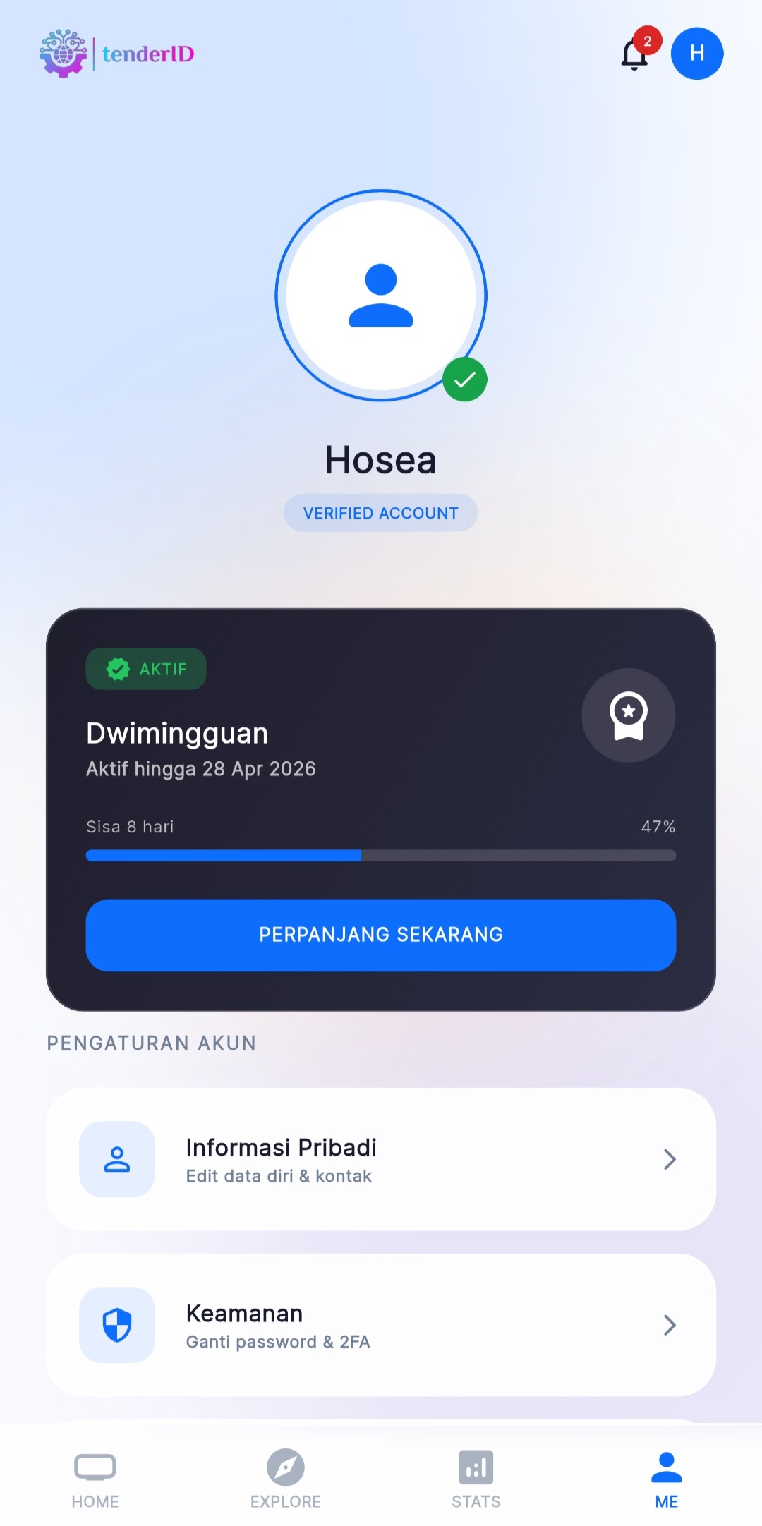 TenderID Mobile - Profil Pengguna